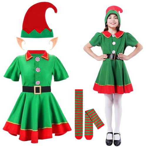 Carnavalife Elf-Kostüm für Damen, Herren, Weihnachten, Elf, Mädchen, Jungen, Kobold, Weihnachtskostüm, Weihnachtskostüm, Erwachsene und Kinder, Helfer-Kostüm Papanoel (5-6 Jahre, Elf-Kostüm, Mädchen) von Carnavalife