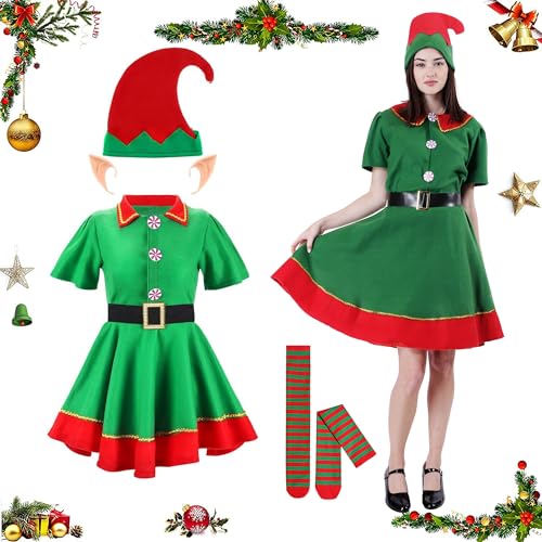 Carnavalife Elf-Kostüm für Damen, Herren, Weihnachten, Elf, Mädchen, Jungen, Kobold, Weihnachtskostüm, Weihnachtskostüm, Erwachsener und Kinder, Helfer-Kostüm (L, Elf-Kostüm für Frauen) von Carnavalife