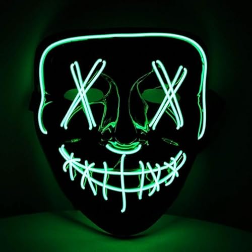 Scream Ghostface Maske, Neonlicht, 3 Lichtmodi, LED-Maske, Halloween, Vendetta, Vendetta, LED-Maske, Halloween, Kinder, Erwachsene, Einheitsgröße (Neongrün Vendetta) von Carnavalife