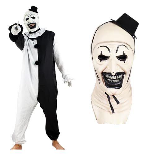 Carnavalife Terrifier Maske für Erwachsene mit Hut, Unisex, Terrifier-Maske, Clown-Mördermaske, Terrifier, Latex, für Erwachsene, für Erwachsene, Maske, Halloween, Einheitsgröße, Schwarz/Weiß von Carnavalife