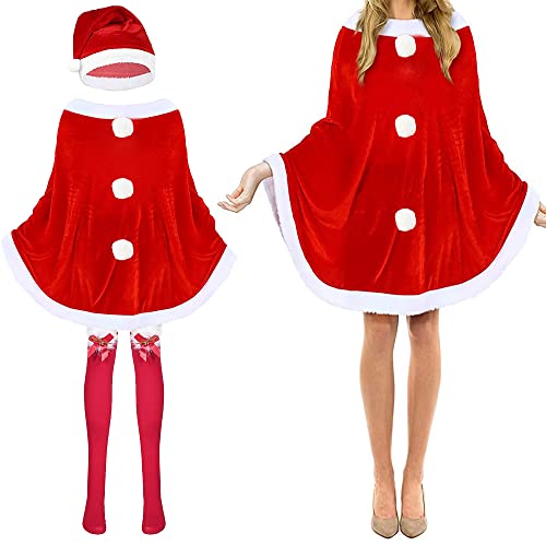 Carnavalife Weihnachtsmann-Kostüm für Damen, roter Umhang, Mütze und Strümpfe für Weihnachtsmann-Kostüm, Weihnachtsmann-Kleid von Carnavalife