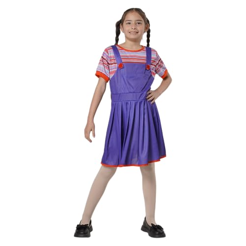 Chucky-Kostüm für Kinder, Teufelskostüm, Halloween, Kinder, gestreift, Retro-Latzhose, violett, Horror-Kostüm für Karneval, Party (Chucky-Kleid für Mädchen, 7-9) von Carnavalife