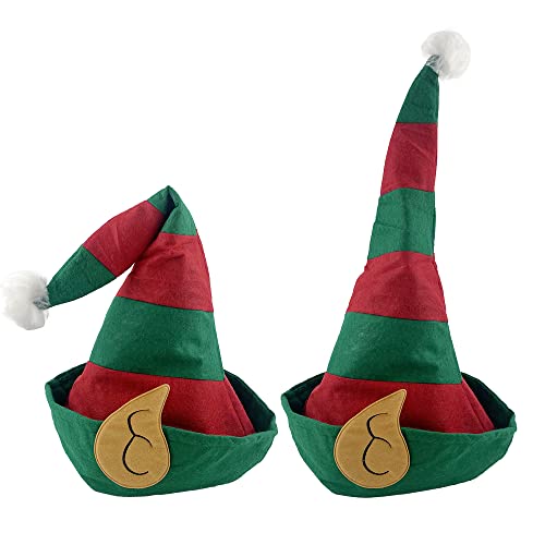 Elfe Weihnachtsmütze für Erwachsene, für Weihnachtskostüme, grüne und rote Weihnachtsmütze für Weihnachten, Elfenmütze für Partykostüme, 2 Stück von Carnavalife