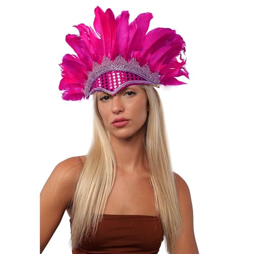 Feder, Karneval, Haarreif, Pfauenkostüm, Brasilien, Venezianische Maske mit Federn, Indischer Penacho für Party-Kostüm (FUCSIA) von Carnavalife