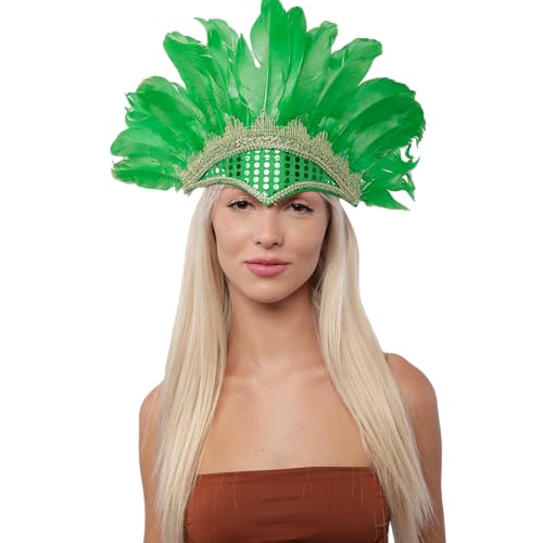 Feder-Stirnband für Karneval, Pfauenkostüm, brasilianische venezianische Augenmaske mit Federn, Indianer für Party-Kostüm, Grün Feder-Stirnband für Karneval, Pfauenkostüm, brasilianische venezianische Augenmaske mit Federn, Indianer für Party-Kostüm, Grün von Carnavalife
