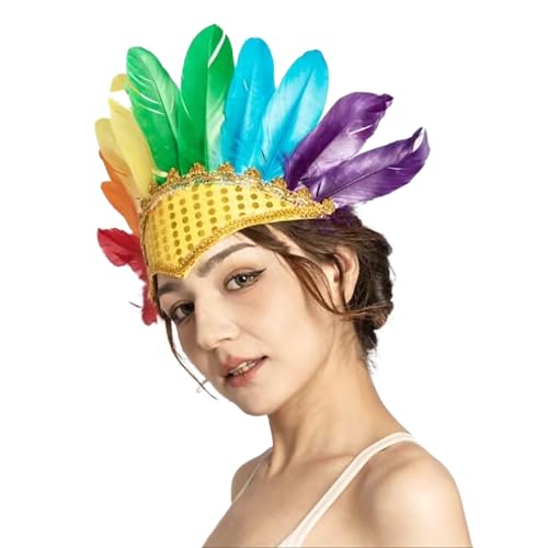 Feder-Stirnband für Karneval, Pfauenkostüm, brasilianische venezianische Augenmaske mit Federn, Indianer für Party-Kostüm, mehrfarbig Feder-Stirnband für Karneval, Pfauenkostüm, brasilianische venezianische Augenmaske mit Federn, Indianer für Party-Kostüm, mehrfarbig von Carnavalife