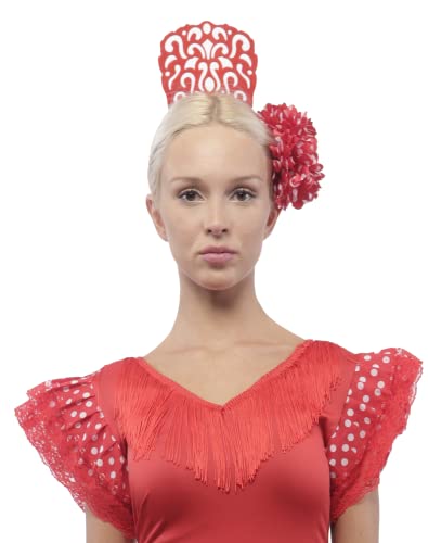 Flamenca-Haarkamm, groß, 18 x 13 cm und Blumen-Haarklammern für Partys, Sevillana, 2 Stück (rot, weiß) von Carnavalife