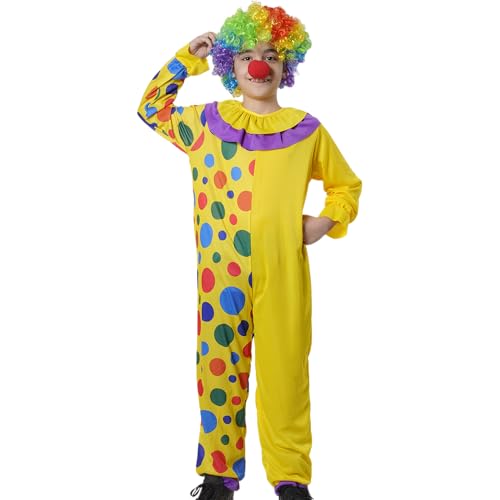 Fröhliches Clown-Kostüm für Kinder, gelb mit bunten Punkten, Einteiler für Karneval, Halloween, Schulparty, lustige Leistung (nur Overall, 13-15) von Carnavalife