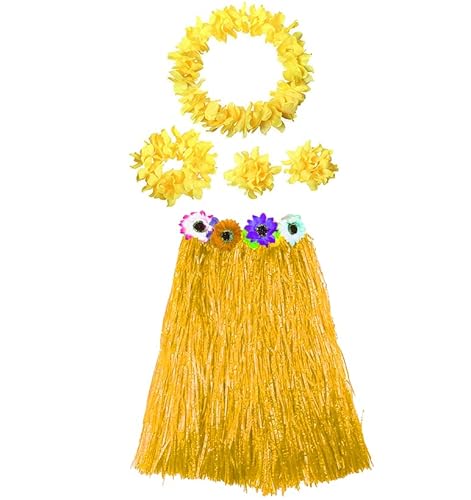Hawaiianisches Kostüm für Damen, Set mit Halskette und Hawaiian Armbändern für Kostüm, Blume, Erwachsene, Karneval, Halloween, Party, Rock, 60 cm, Gelb Hawaiianisches Kostüm für Damen, Set mit Halskette und Hawaiian Armbändern für Kostüm, Blume, Erwachsene, Karneval, Halloween, Party, Rock, 60 cm, Gelb von Carnavalife