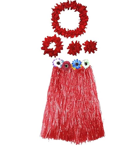 Hawaiianisches Kostüm für Damen, Set mit Halskette und Hawaiian Armbändern für Kostüm, Blume, Erwachsene, Karneval, Halloween, Party, Rock, 60 cm, Rot Hawaiianisches Kostüm für Damen, Set mit Halskette und Hawaiian Armbändern für Kostüm, Blume, Erwachsene, Karneval, Halloween, Party, Rock, 60 cm, Rot von Carnavalife