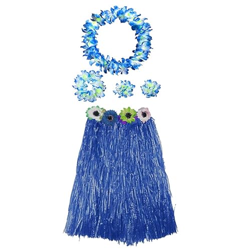 Hawaiianisches Kostüm für Damen, Set mit Halskette und Hawaiian Armbändern für Kostüm, Blume, Erwachsene, Karneval, Halloween (Rock/60 cm, Blau) von Carnavalife