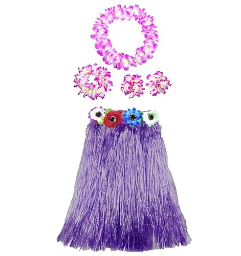 Hawaiianisches Kostüm für Damen, Set mit Halskette und Hawaiian Armbändern für Kostüm, Blume, Erwachsene, Karneval, Halloween (Rock/60 cm, Violett) von Carnavalife