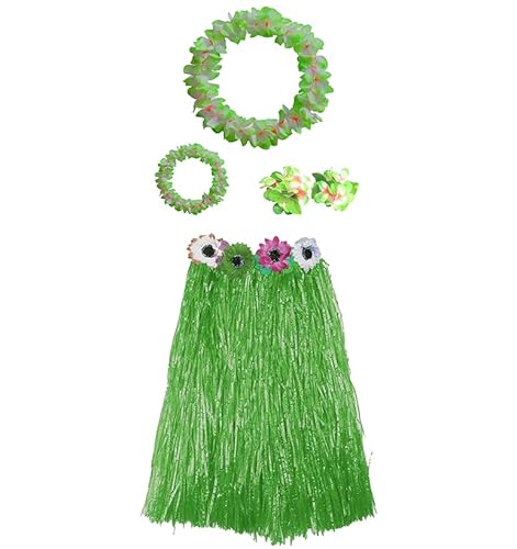 Hawaiisches Kostüm für Damen, Set mit Halskette und Hawaiian Armbändern für Kostüm, Blume, Erwachsene, Karneval, Halloween, (Rock/60 cm, Grün) von Carnavalife