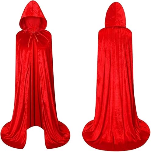 Kapuzenumhang aus Samt, lang, Unisex, für Erwachsene und Kinder, Vampir-Hexe, Tod, Nonne, Dracula, Mittelalterlicher Umhang, Samt-Umhang, Herren, Damen, Kinder, für Halloween und Karneval (Rot, 90 cm) von Carnavalife