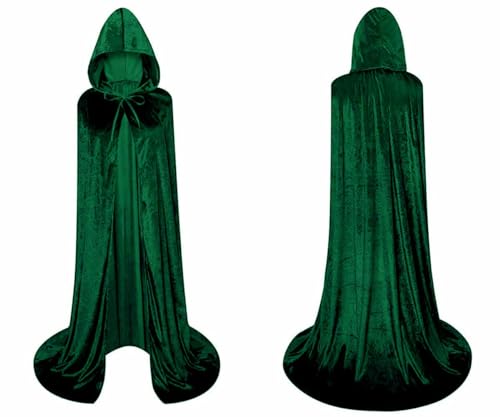 Kapuzenumhang für Erwachsene, Herren, Damen und Kinder, Umhang mit Kapuze, Vampir, Mittelalterlich, Renaissance, Hexe, Superheld, Teufel, Mönch, Totenkopf, (L/160 cm, Samtumhang, Samt, Grün) von Carnavalife
