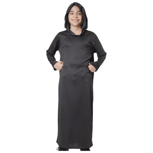 Langes Tunika mit Kapuze für Kinder, Halloween-Kostüm, weiß, Umhang, schwarz, rot, verschiedene Größen, Mottokleidung, Schulparty (Schwarz, 10-12, Tunika) von Carnavalife