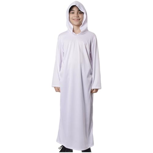 Langes Tunika mit Kapuze für Kinder, Halloween-Kostüm, weiß, Umhang, schwarz, rot, verschiedene Größen, Mottokleidung, Schulparty (Weiß, 10-12, Tunika) von Carnavalife