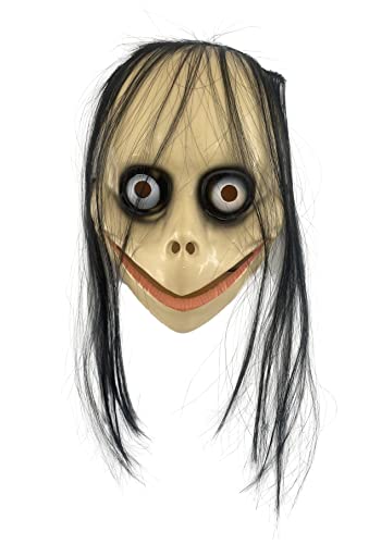 Momo-Maske für Erwachsene, Momo-Maske mit langem Haar, Halloween-Optik für Momo, Diablo und Jocker, Einheitsgröße von Carnavalife