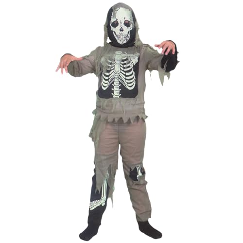 Skelettkostüm Mumie für Kinder, Halloween, Skelett-Kostüm, Totenkostüm, Totenkostüm, Mumienkostüm, Skelett-Maske, Halloween-Kostüm für Kinder, Skelett-Kostüm (10-12 Jahre) von Carnavalife