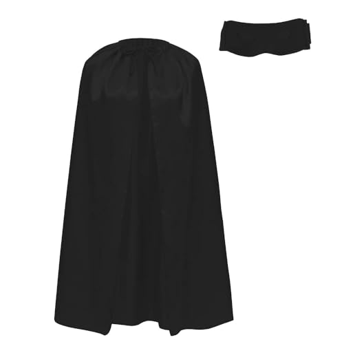 Superhelden-Umhang und Augenmaske für große Kinder und Jugendliche, Superhelden-Layer, 90 cm lang, für Superman-Kostüm, 2-teiliges Set (schwarz/schwarz) von Carnavalife