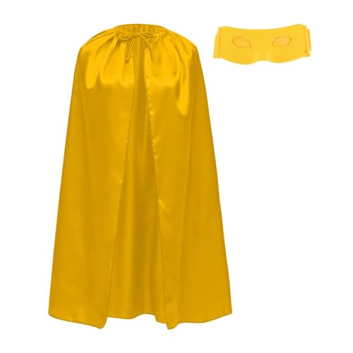 Superhelden-Umhang und Maske für große Kinder und Jugendliche, Superhelden-Schichten, 90 cm lang, für Superman-Kostüm, 2-teiliges Set (Gelb/Gelb) von Carnavalife