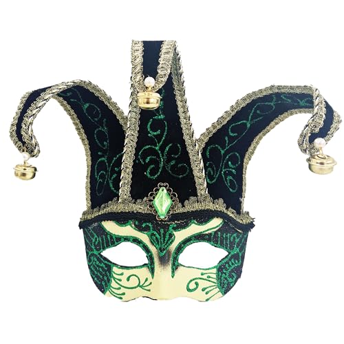 Venezianische Narrenmaske im Vintage-Stil, für Karneval, Halloween, Weihnachten, Cosplay, Party, Fantasieball, Venezianische Maske, grüner Glitzer von Carnavalife