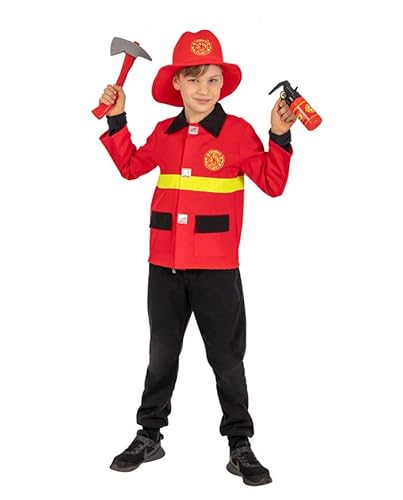 Carnival Toys Firefighter set for boy (jacket, hat, fire extinguisher, axe) in bag w/hook., Red And Yellow von Carnival Toys