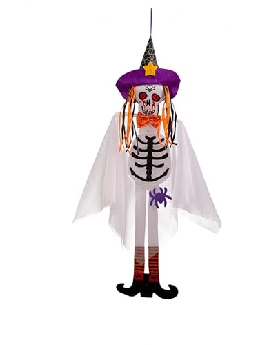 Hanging white skeleton in felt w/hat, with label. von Carnival Toys