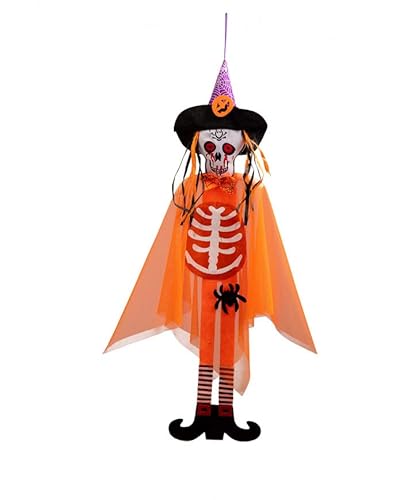 Orange hanging skeleton in felt w/hat with label. von Carnival Toys