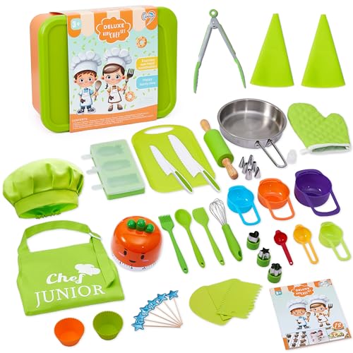 Echtes Kochset, Carolart Kinder-Backset, Kindermesser-Set, Kochgeschirr, Kinderspieltöpfe und Pfannen, Mini-Edelstahl-Kochspielzeug, Schürze und Kochmütze für Jungen, sensorisches Spielzeug Echtes Kochset, Carolart Kinder-Backset, Kindermesser-Set, Kochgeschirr, Kinderspieltöpfe und Pfannen, Mini-Edelstahl-Kochspielzeug, Schürze und Kochmütze für Jungen, sensorisches Spielzeug von Carolart