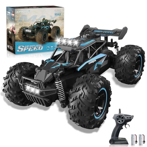 Carox 1:16 Maßstab RC Auto für Kinder, 2.4GHz Hochgeschwindigkeits-Elektro-Monstertruck, 20km/h, Dual 1000mAh wiederaufladbare Batterien, All-Terrain-Reifen, stoßdämpfende Aufhängung von Carox