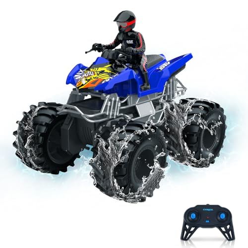 Carox Amphibienfahrzeug Ferngesteuertes Auto, 2.4 Ghz 1500mah RC Auto, Wasserdicht Monstertruck Auto Car Pool Strand Spielzeug für Kinder ab 6 Jahre OX21BLU von Carox