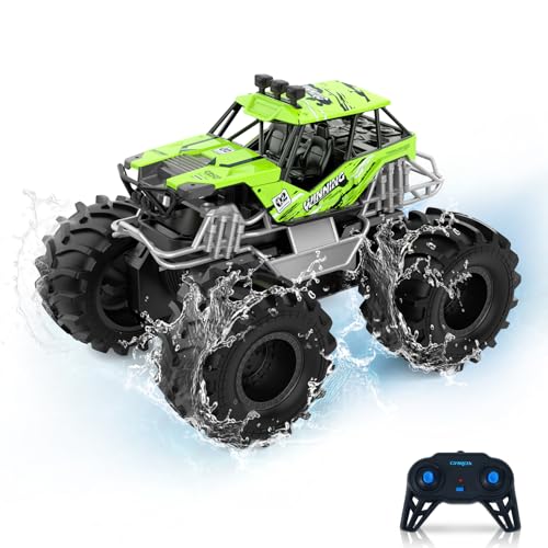 Carox Amphibienfahrzeug Ferngesteuertes Auto, 2.4 Ghz 1500mah RC, Wasserdicht Monstertruck Auto Car Pool Strand Spielzeug für Kinder ab 6 Jahre OX21GRE von Carox