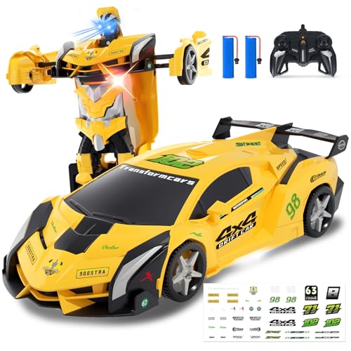 Carox Ferngesteuertes Auto, 2.4Ghz 1:18 Roboter RC Auto mit LED-Licht, 360 Grad Drehung RC Car Spielzeug für Kinder ab 6 7 8 9 10 11 12 Jahre (Gelb) von Carox