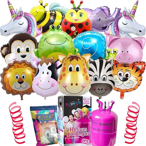 14x Tier Ballons plus Helium Ballongas Flasche | Heliumflasche Set + Knickventil + Folienballons + Folienballons | Kindergeburtstag Deko Zoo Party, Edition: 14 Tier Ballons + Helium Gasflasche 14x Tier Ballons plus Helium Ballongas Flasche | Heliumflasche Set + Knickventil + Folienballons + Folienballons | Kindergeburtstag Deko Zoo Party, Edition: 14 Tier Ballons + Helium Gasflasche von Carpeta