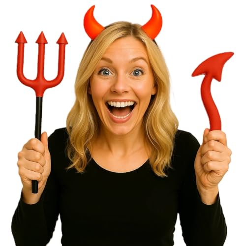 3-tlg. Teufel-Set * Halloween * für Damen mit Dreizack, Teufelsschwanz und Teufelshörner | Verkleidung Karneval Fasching Satan 3-tlg. Teufel-Set * Halloween * für Damen mit Dreizack, Teufelsschwanz und Teufelshörner | Verkleidung Karneval Fasching Satan von Carpeta
