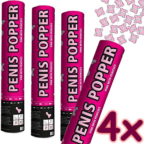 CARPETA 4 x * Penis Popper * als Konfetti-Kanone | für Party und Junggesellen-Abschied | Party-Gag sprüht kleine Penise bis zu 8m | Geburtstag Pink Frauen Spaß von Carpeta