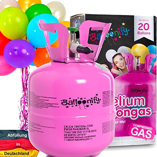 BALLONGAS FÜR 20 LUFTBALLONS + 25 BALLONS + FÜLLVENTIL | Helium Einweg Flasche Luftballon Folienballon Deko Geburtstag Party Hochzeit von Carpeta