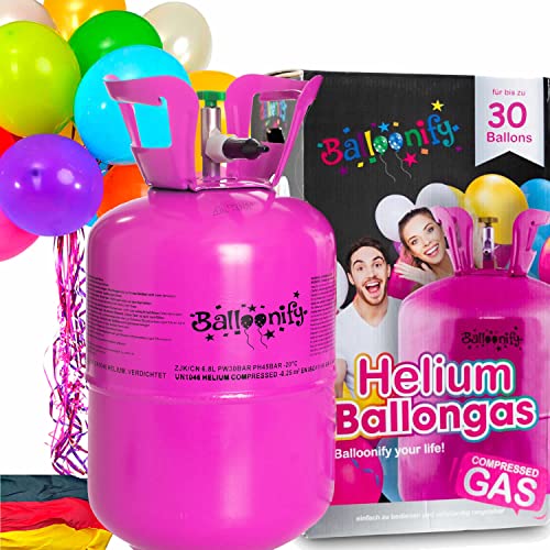 BALLONGAS FÜR 30 LUFTBALLONS + 25 BALLONS + FÜLLVENTIL | Helium Einweg Flasche Luftballon Folienballon Deko Geburtstag Party Hochzeit von Carpeta