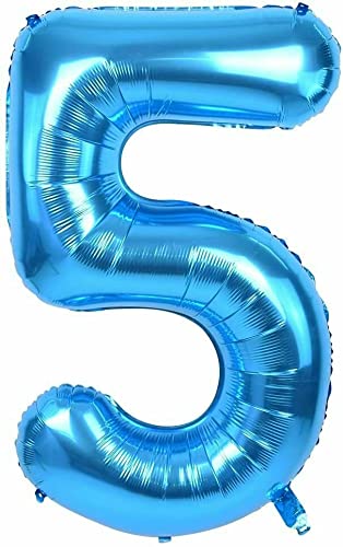 Blaue Folienballons Zahl 0 bis 9 als Deko für Geburtstag und Party | 80cm groß | Kinder Zahlen Kindergeburtstag Partydeko Blau Folienballon Ballon Luftballon, Edition: 5. Geburtstag von Carpeta