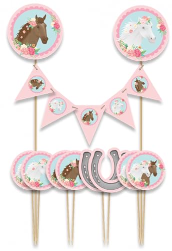 Cake Topper * PONYS & PFERDE * als Kuchendeko zum Kindergeburtstag und Kinder Party | Cake Torten Kuchenstecker Geburtstag Deko, Stil: Pferde von Carpeta