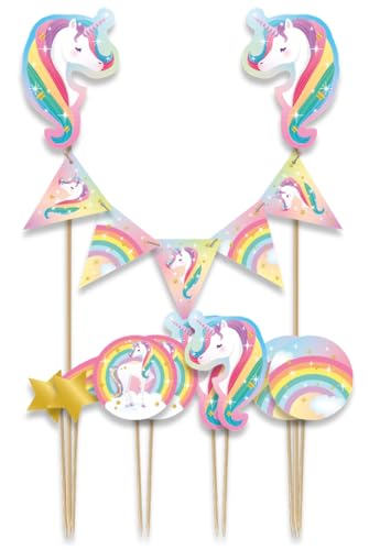Cake Topper * REGENBOGEN EINHORN * als Kuchendeko zum Kindergeburtstag und Kinder Party | Cake Torten Kuchenstecker Geburtstag Deko, Stil: Einhorn von Carpeta