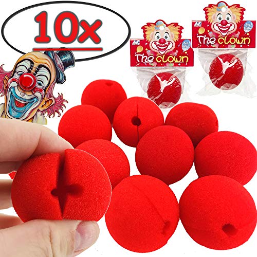 CARPETA® - ★ 10 x rote Clown Nasen ★ zum leichten Aufstecken ┃ für Kinder und Erwachsene ┃ Spiel und Mitgebsel für Kindergeburtstag ┃ Clownsnasen für Fasching & Karneval von Carpeta