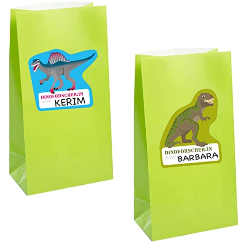 Carpeta 12 Partytüten + 12 Namensschilder für Mitgebsel zum Kindergeburtstag und Mottoparty | Geschenktüten Mitgebseltüten Tüten Kinder Geburtstag, Edition: Dinosaurier von Carpeta