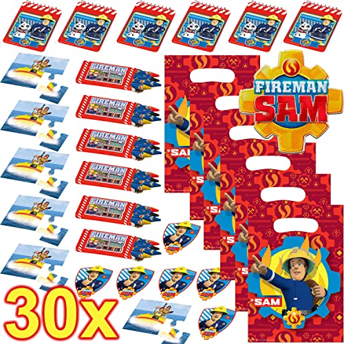 Carpeta 30-teiliges Mitgebsel-Set * FEUERWEHRMANN SAM * für Mottoparty und Kindergeburtstag mit Partytüten, Puzzle, Schreibblöcke, Stifte und Sticker | Fireman Feuerwehr Party Geburtstag von Carpeta