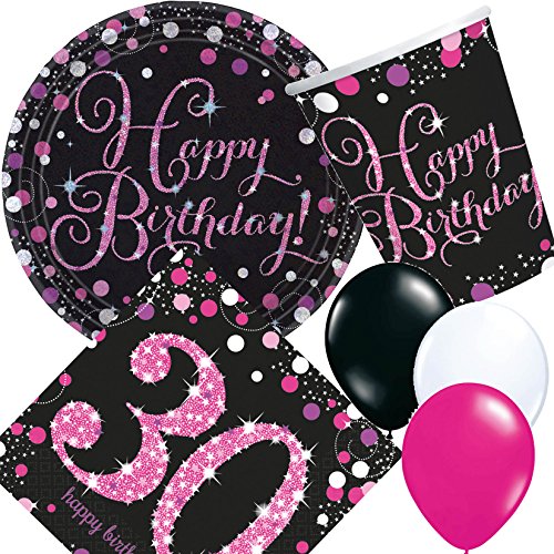 Carpeta 33-teiliges Partyset * PINK Sparkling Celebration * für den 30. Geburtstag // mit Teller + Becher + Servietten Luftballons // Deko Set Party Mottoparty Motto dreißig Magenta von Carpeta