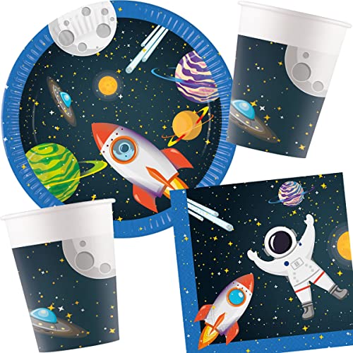 37-tlg Partyset * SPACE ROCKET * für Kindergeburtstag mit Teller + Becher + Servietten + Deko | Astronaut Weltraum Rakete Kinder Geburtstag Mottoparty von Carpeta