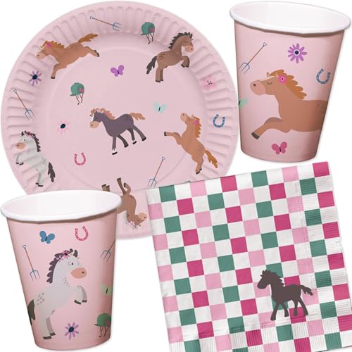 Carpeta 37-teiliges Party-Set * Happy Horse * mit Teller + Becher + Servietten + Deko für Kindergeburtstag | Pferde Ponys Kinder Geburtstag Party Mottoparty von Carpeta