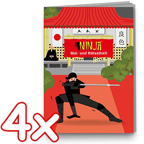 Carpeta 4 Mal- und Rätselhefte * Ninja * mit 12 Seiten in DIN A6 | perfekt als Mitgebsel oder Geschenk | Judo Karate Malbuch Malen Malblock Kinder von Carpeta