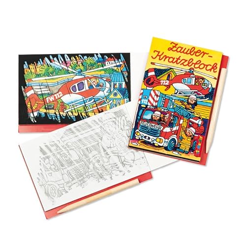 Carpeta 6 Kratz- und Rubbelbilder Plus Kratzstift für Kinder als Mitgebsel, Geschenk und Spiel | Feuerwehr Ponys Zootiere Waldtiere | Kindergeburtstag Geburtstag Malbuch Malbücher, Edition: Feuerwehr von Carpeta